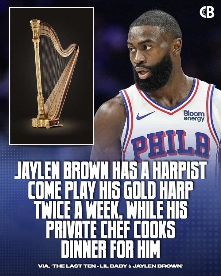 杰伦·布朗每周两次请人弹竖琴!白巧克力:这就是NBA的财富 杰伦·布朗每周两次请人弹竖琴!白巧克力:这就是NBA的财富