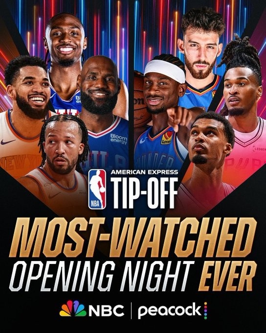 NBA官方:揭幕夜创历史收视纪录 费尼大战平均收视人数达771万! NBA官方:揭幕夜创历史收视纪录 费尼大战平均收视人数达771万!